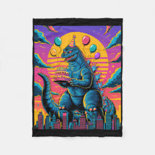 Kaiju Birthday Lloon and cake Monster Movie Bday D Fleecefilt