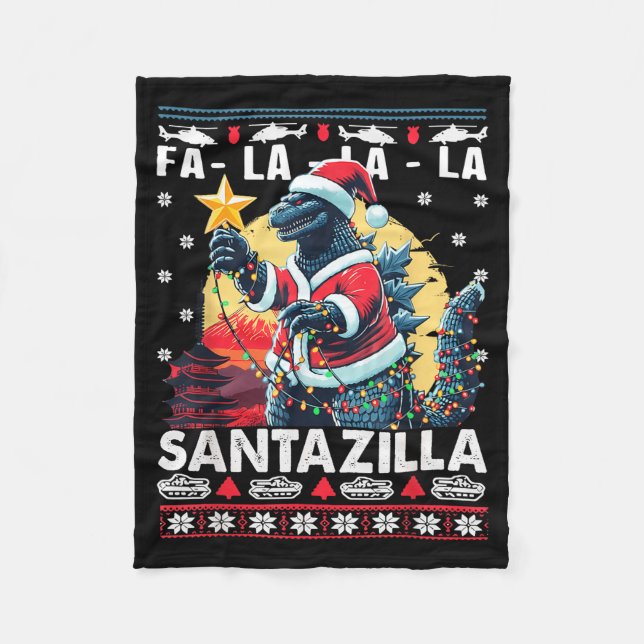 Kaiju Christmas Santazilla Japanese Monster Dinosa Fleecefilt (Framsidan)