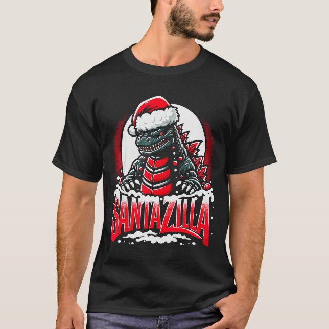 Kaiju Christmas Santazilla Japanese Monster Dinosa T Shirt (Framsida)