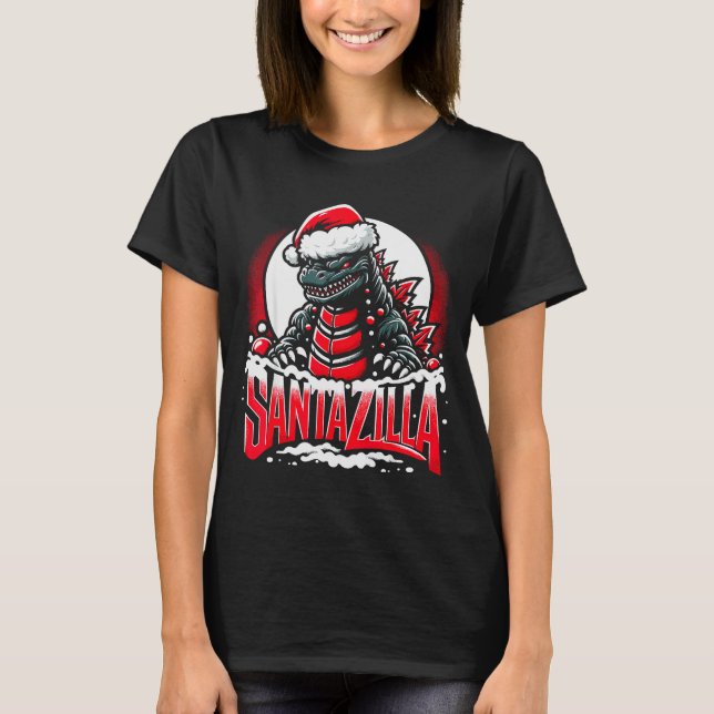 Kaiju Christmas Santazilla Japanese Monster Dinosa T Shirt (Framsida)