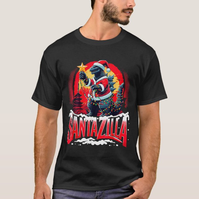 Kaiju Christmas Santazilla Japanese Monster Dinosa T Shirt (Framsida)