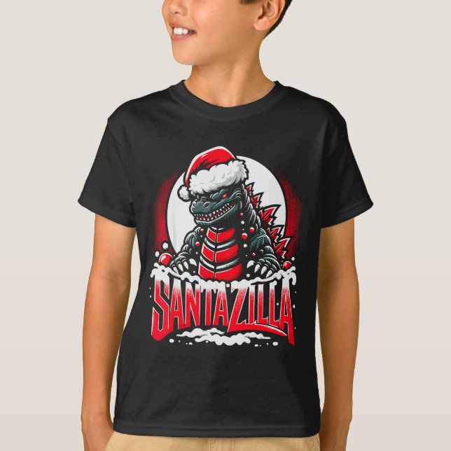 Kaiju Christmas Santazilla Japanese Monster Dinosa T Shirt (Framsida)