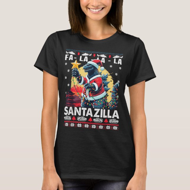 Kaiju Christmas Santazilla Japanese Monster Dinosa T Shirt (Framsida)