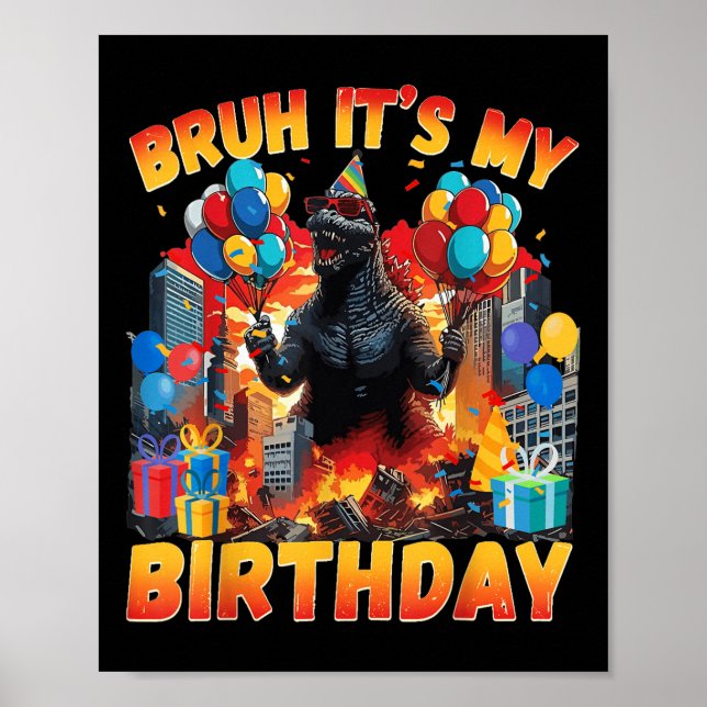 Kaiju Födelsedagsfest Japan Monster Dinosaur Det Ä Poster (Framsidan)