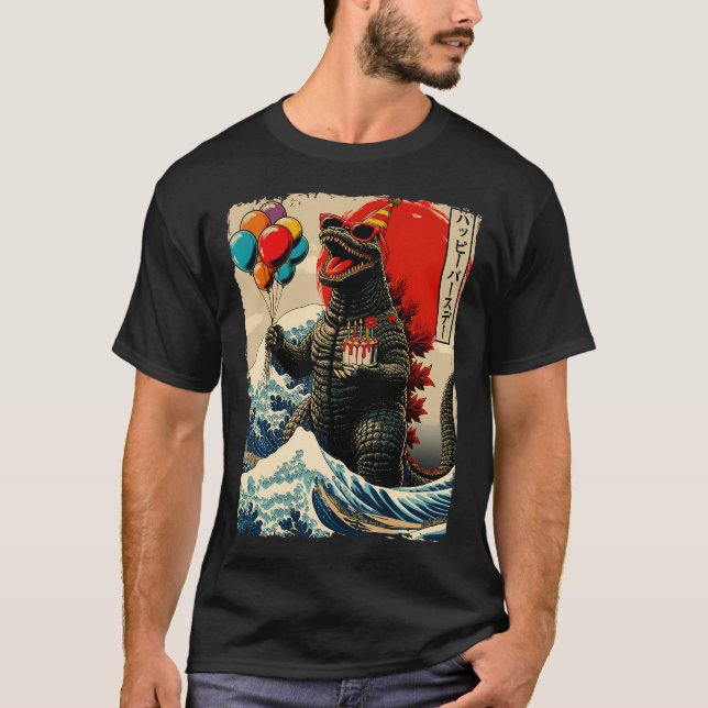 Kaiju Födelsedagsfest Japansk Art Älskare Monster  T Shirt (Framsida)