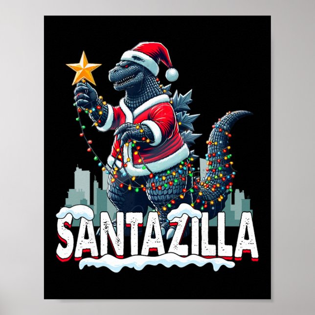 Kaiju jul Santazilla japansk monster dinosaurie Poster (Framsidan)