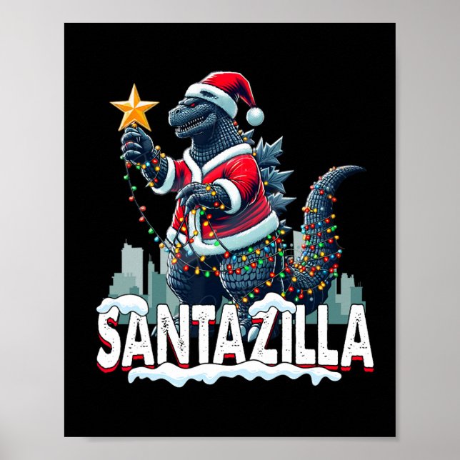 Kaiju jul Santazilla Japanska Monster Dinosa Poster (Framsidan)