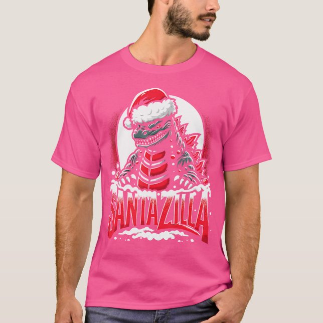 Kaiju jul Santazilla Japanska Monster Dinosa T Shirt (Framsida)
