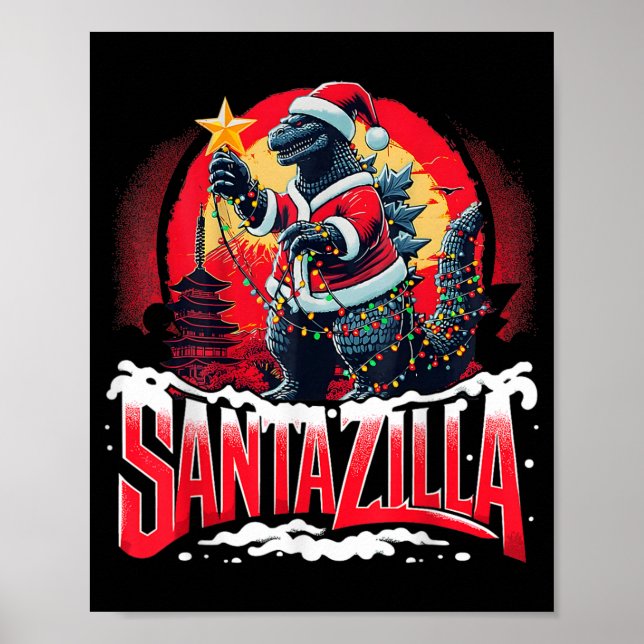 Kaiju jul Santazilla japanska monster dinosaurie Poster (Framsidan)