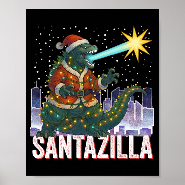 Kaiju jul Santazilla japanska monster dinosaurie Poster (Framsidan)