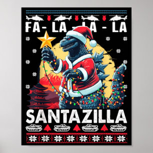 Kaiju jul Santazilla japanska monster dinosaurie Poster