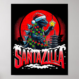 Kaiju jul Santazilla japanska monster dinosaurie Poster