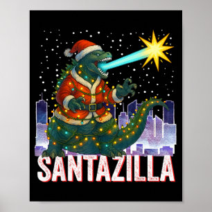 Kaiju jul Santazilla japanska monster dinosaurie Poster