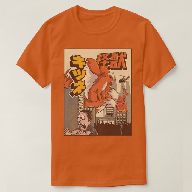 Kaiju Kitsune Nine Tail Fo japansk monster T Shirt (Design framsida)