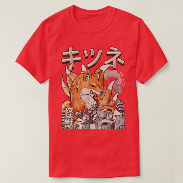 Kaiju Kitsune Nine Tail Fo japansk monster T Shirt (Design framsida)