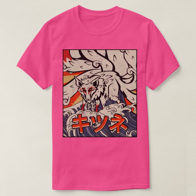 Kaiju Kitsune Nine Tails Fox Underbar Wave Off Kan T Shirt (Design framsida)