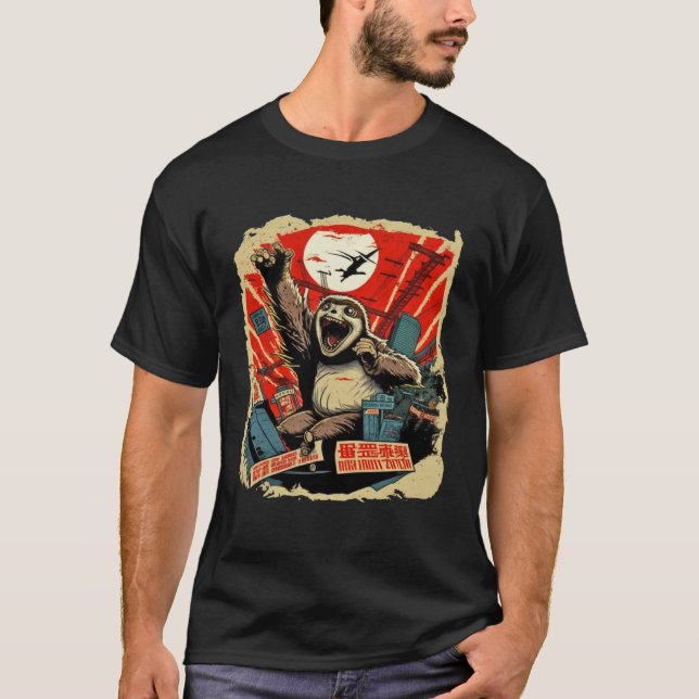 Kaiju Sloth Monster Creature Attack Japan City T Shirt (Framsida)