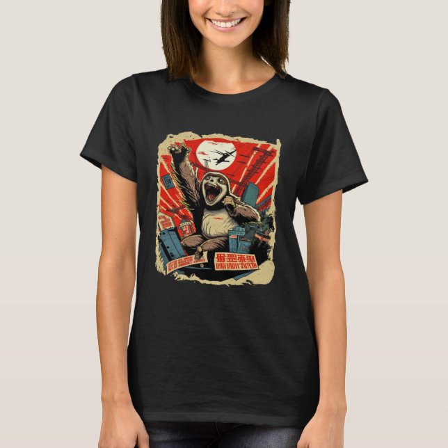 Kaiju Sloth Monster Creature Attack Japan City T Shirt (Framsida)