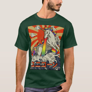 Kaiju Unicorn Underbar Wave Off Kanagawa Japansk K T Shirt