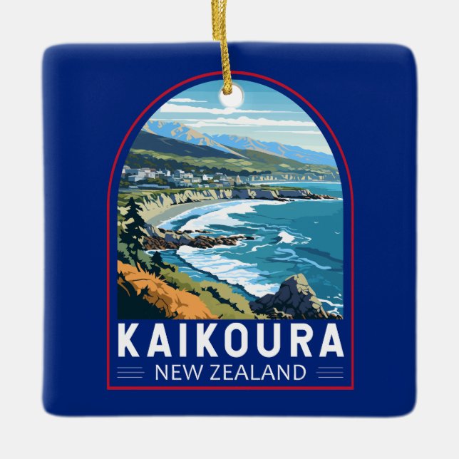Kaikoura New Zealand Travel Art Vintage Julgransprydnad Keramik (Framsida)