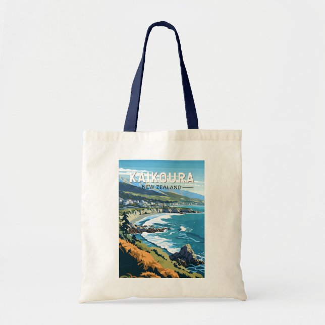 Kaikoura New Zealand Travel Art Vintage Tygkasse (Framsidan)