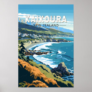 Kaikoura Nya Zeeland Resa Konst Vintage Poster