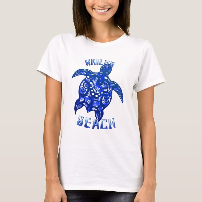 Kailua Beach Hawaii Vacation Tribal Turtle T Shirt (Framsida)