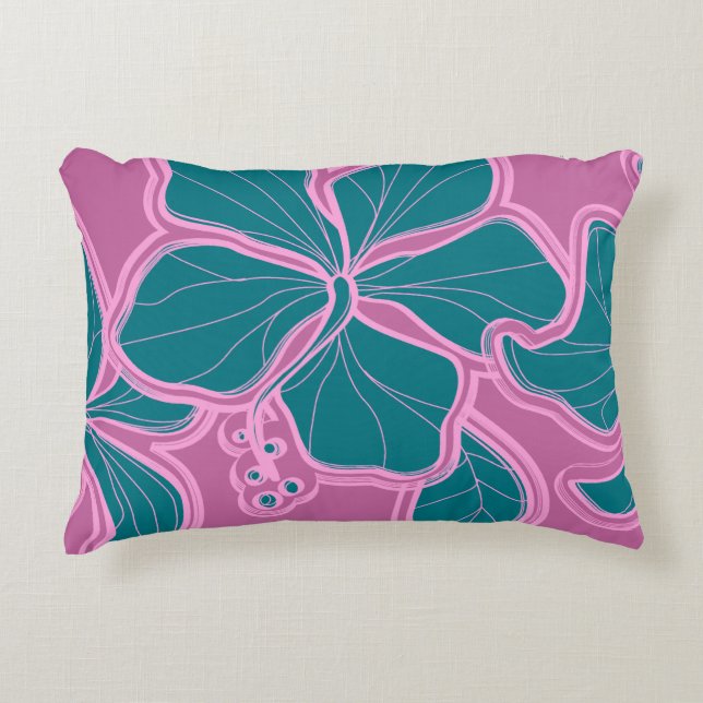 Kailua Hibiscus Hawaiian Reversible Blommigt Prydnadskudde (Framsidan)