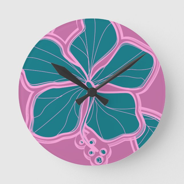 Kailua Hibiscus Hawaiian Wall Clocks Rund Klocka (Framsida)