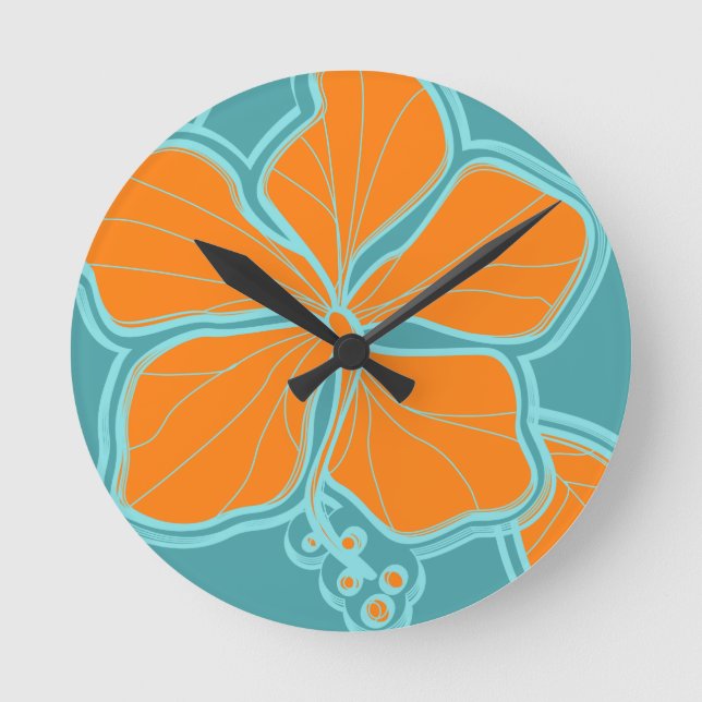 Kailua Hibiscus Hawaiian Wall Clocks Rund Klocka (Framsida)