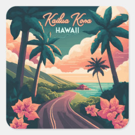 Kailua Kona Hawaii Big Island Sunset Retro Fyrkantigt Klistermärke
