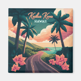 Kailua Kona Hawaii Big Island Sunset Retro Magnet