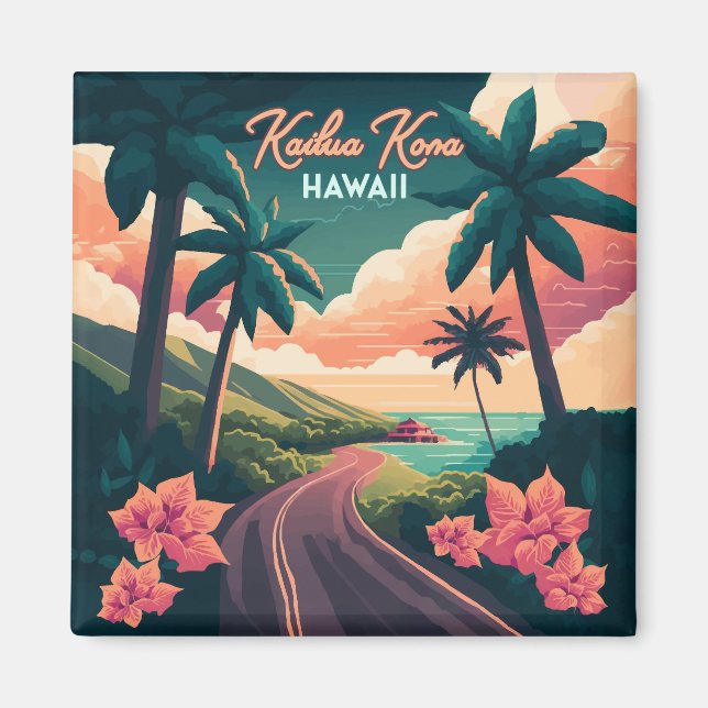 Kailua Kona Hawaii Big Island Sunset Retro Magnet (Framsidan)