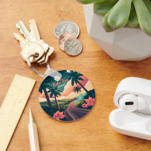 Kailua Kona Hawaii Big Island Sunset Retro Nyckelring