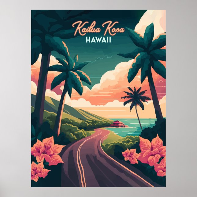 Kailua Kona Hawaii Big Island Sunset Retro Poster (Framsidan)