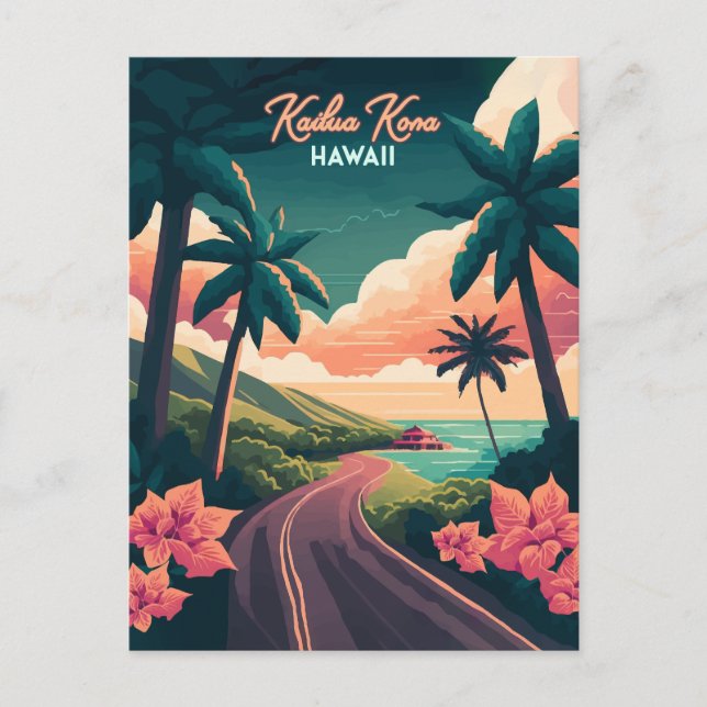 Kailua Kona Hawaii Big Island Sunset Retro Vykort (Framsida)