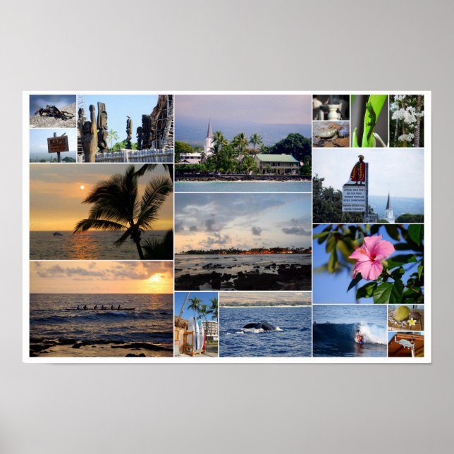 Kailua-Kona Hawaii Collage 18 x 12 Poster (Framsidan)