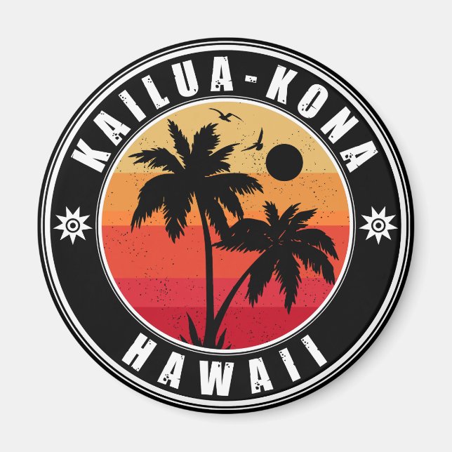 Kailua-Kona Hawaii Retro Handflatan Träd 60-tal So Magnet (Framsidan)