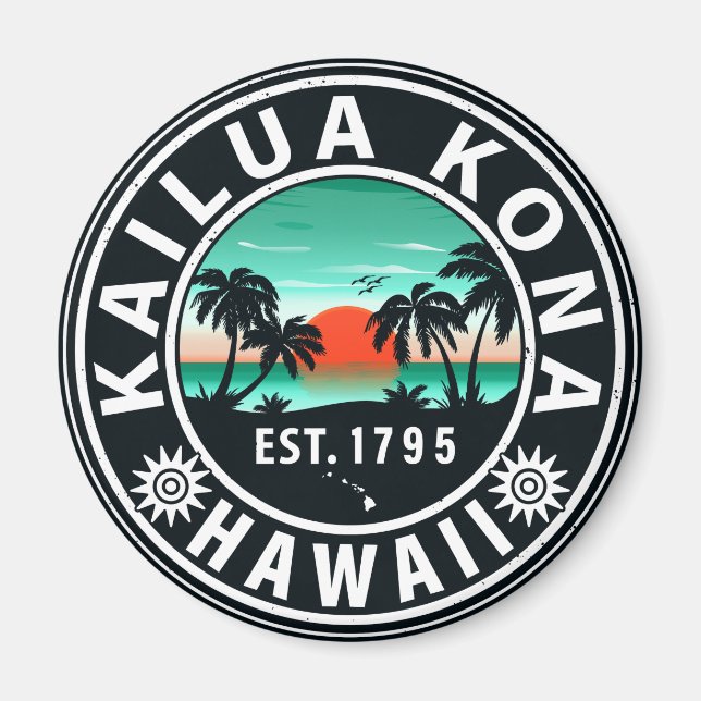 Kailua Kona Hawaii Retro Sunset 60 s Souvenirs Magnet (Framsidan)