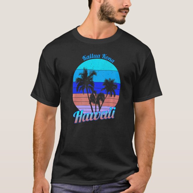 Kailua Kona Hawaii Retro Tropical Handflatan Träd  T Shirt (Framsida)