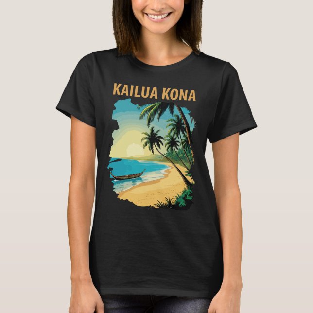 Kailua Kona Hawaii Strand Palm Resa T-Shirt (Framsida)