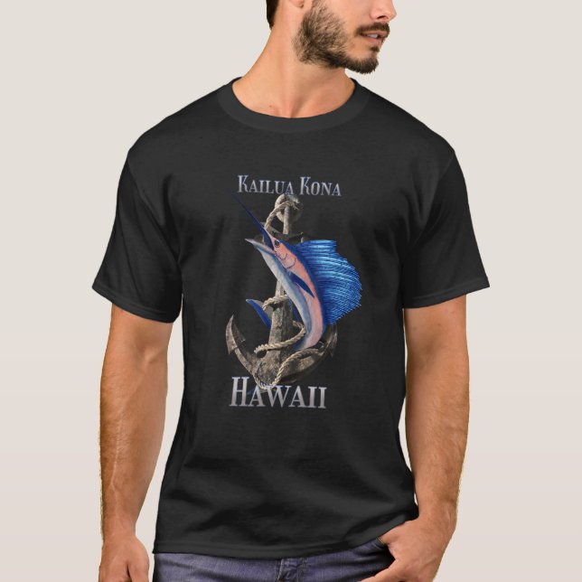 Kailua Kona Hawaii Swordfish Marlin Ocean T Shirt (Framsida)