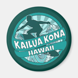Kailua Kona Hawaii teal surfer logotyp magnet