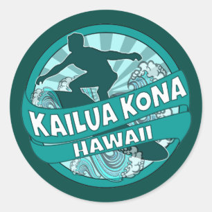 Kailua Kona Hawaii teal surfer logotyp Runt Klistermärke