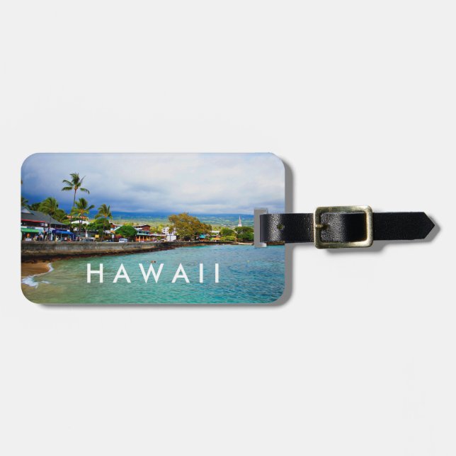 Kailua Kona Pier Hawaii Oil Paint Digital Art Bagagebricka (Horisontell Framsida)