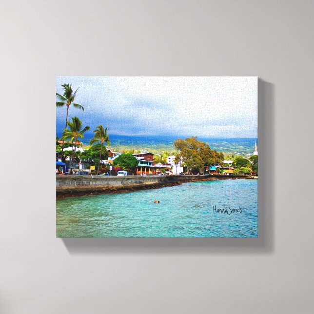Kailua Kona Pier Hawaii Oil Paint Digital Art Canvastryck (Framsida)