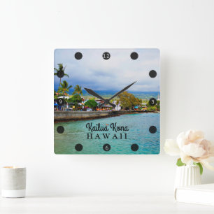Kailua Kona Pier Hawaii Oil Paint Digital Art Fyrkantig Klocka