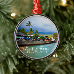 Kailua Kona Pier Hawaii Oil Paint Digital Art Julgransprydnad Metall