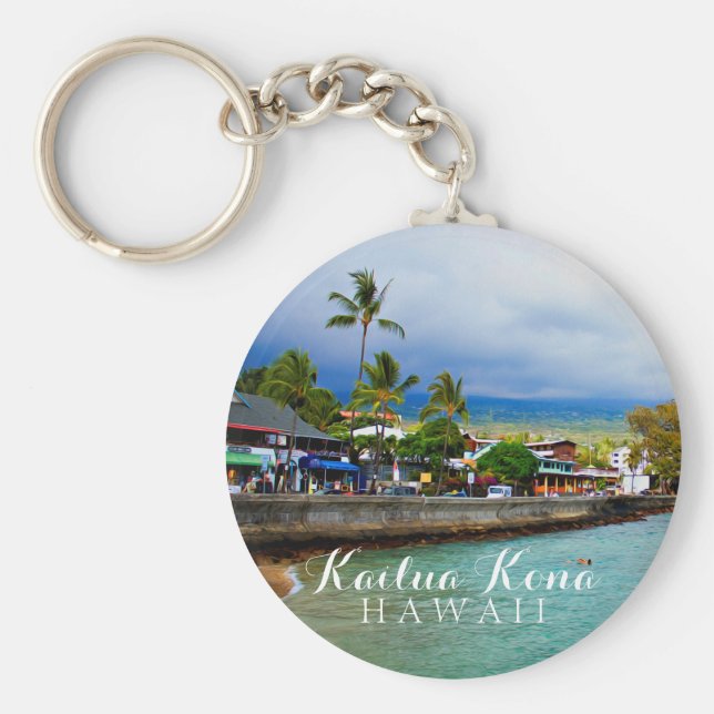Kailua Kona Pier Hawaii Oil Paint Digital Art Nyckelring (Framsidan)