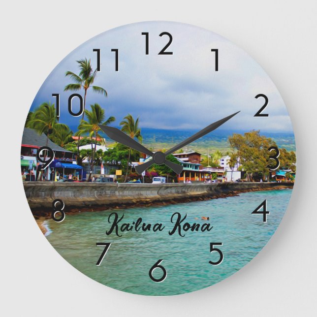 Kailua Kona Pier Hawaii Oil Paint Digital Art Stor Klocka (Framsida)